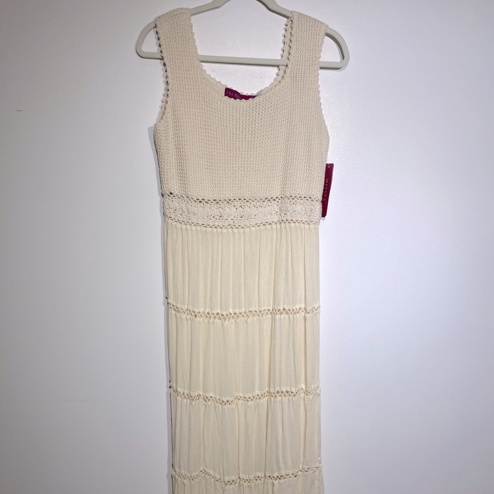 NWT Mix Nouveau Ivory Boho Open Knit Work Maxi Dress